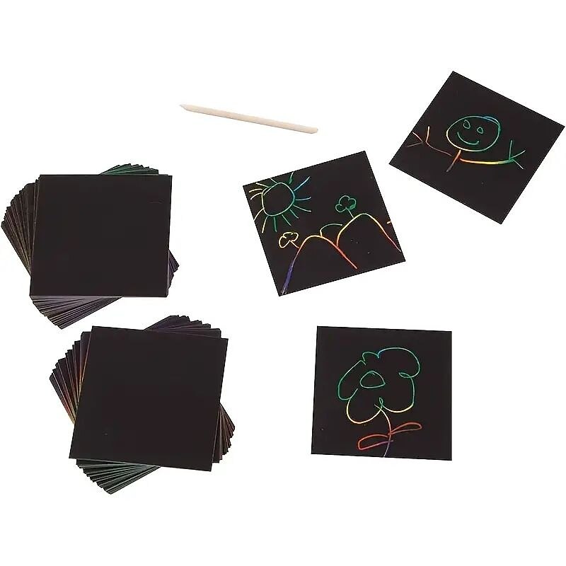 100pcs Scratch Art Rainbow Mini Notes With Wooden Stylus Colorful Scratch Art Mini Notes Colorful Scratch Art DIY Kids Kindergarten Students Doodle Painting Party Gifts3
