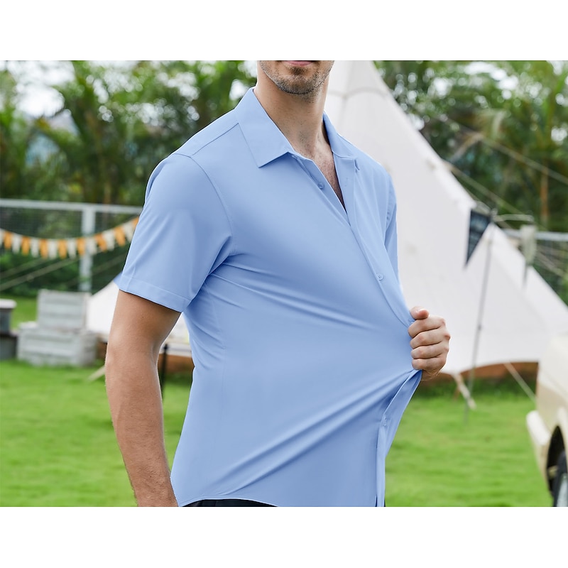 Men's Dress Shirt Non Iron Shirt Collared Shirt Button Up Shirt Stretch Graphic Prints Wedding Party Black White Yellow Wine Short Sleeve Square Neck All Seasons Clothing Apparel