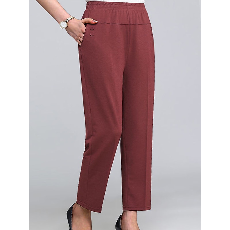 Women's Dress Work Pants Wine Almond Black High Waist Solid Color Buttons Fashion Streetwear Daily Wear Pocket Ankle-Length Comfort Plain M L XL 2XL 3XL4