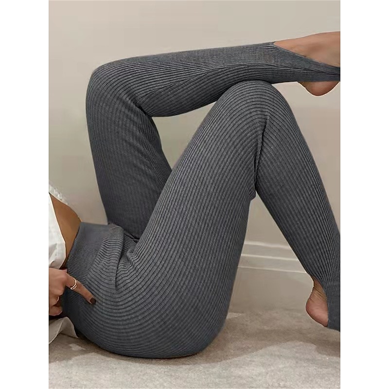 Women's Pants Trousers Leggings Cozy Leggings Fashion Streetwear Full Length High Waist Plain Elastic Waist Breathability Outdoor Comfortable Micro-elastic Vacation Daily Daily Wear Apricot Grey3