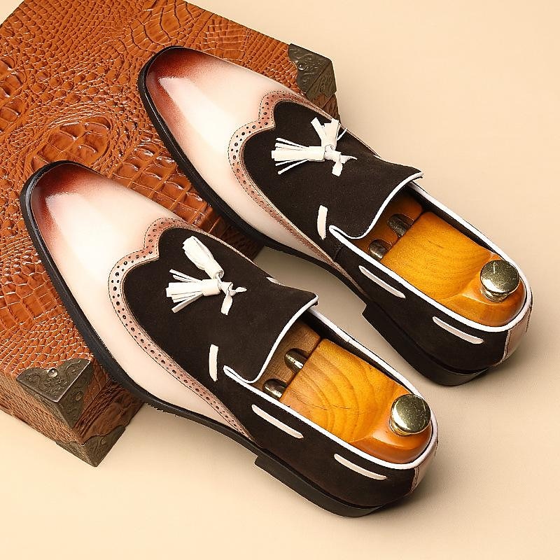Men's Gradient Faux Leather Tassel Loafers – Elegant Slip-On Dress Shoes with Suede Upper for Weddings & Formal Events2