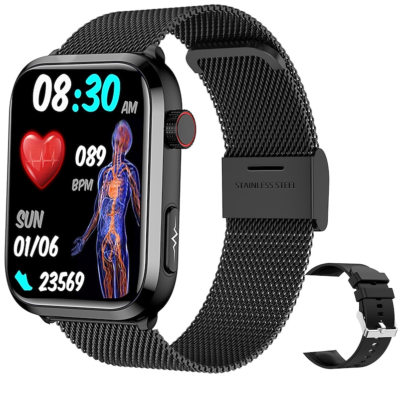 iMosi ET210 Smart Watch 1.91 inch Smartwatch Fitness Running Watch Bluetooth ECG+PPG Temperature Monitoring Pedometer Compatible with Android iOS Women Men Long Standby Hands-Free Calls Waterproof IP 9