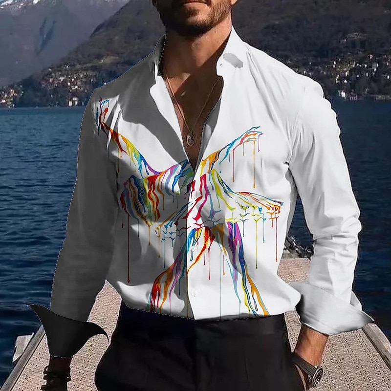 Men's Gradient Shirt Button Up Shirt Long Sleeve Fashion Streetwear Designer Outdoor Casual Daily Fall & Winter Turndown Print Black White Yellow Red Green4