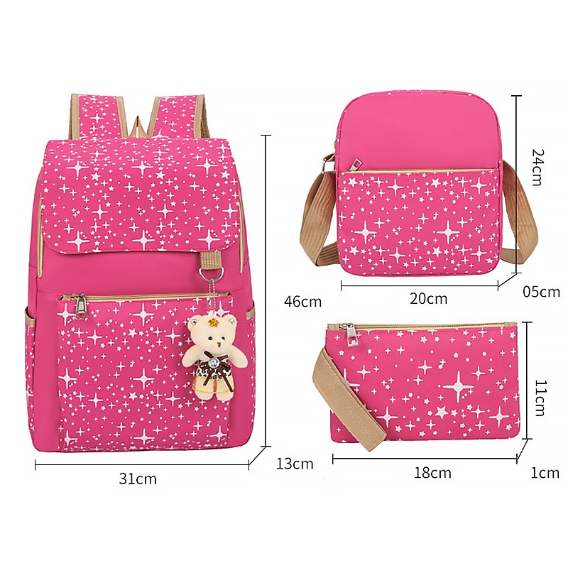 4-Piece Starry Backpack Set for Girls - Includes Backpack, Shoulder Bag, Purse, and Pencil Case - Available in Pink, Purple, Blue, and Black4