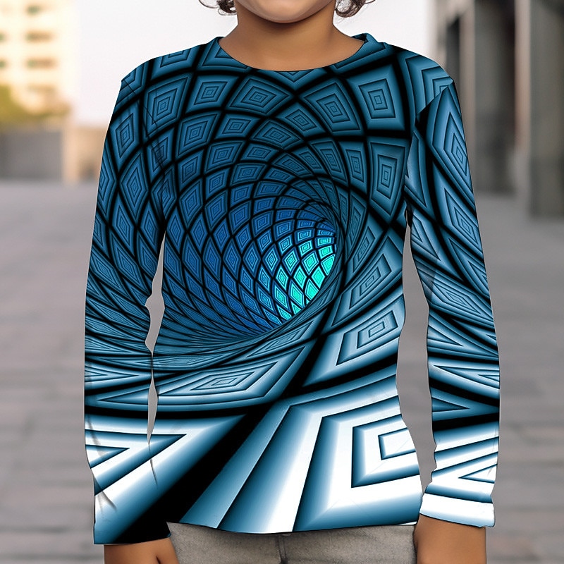 Boys 3D Graphic Optical Illusion T shirt Tee Long Sleeve 3D Print Summer Spring Fall Sports Fashion Streetwear Kids 3-12 Years Outdoor Casual Daily Regular Fit2