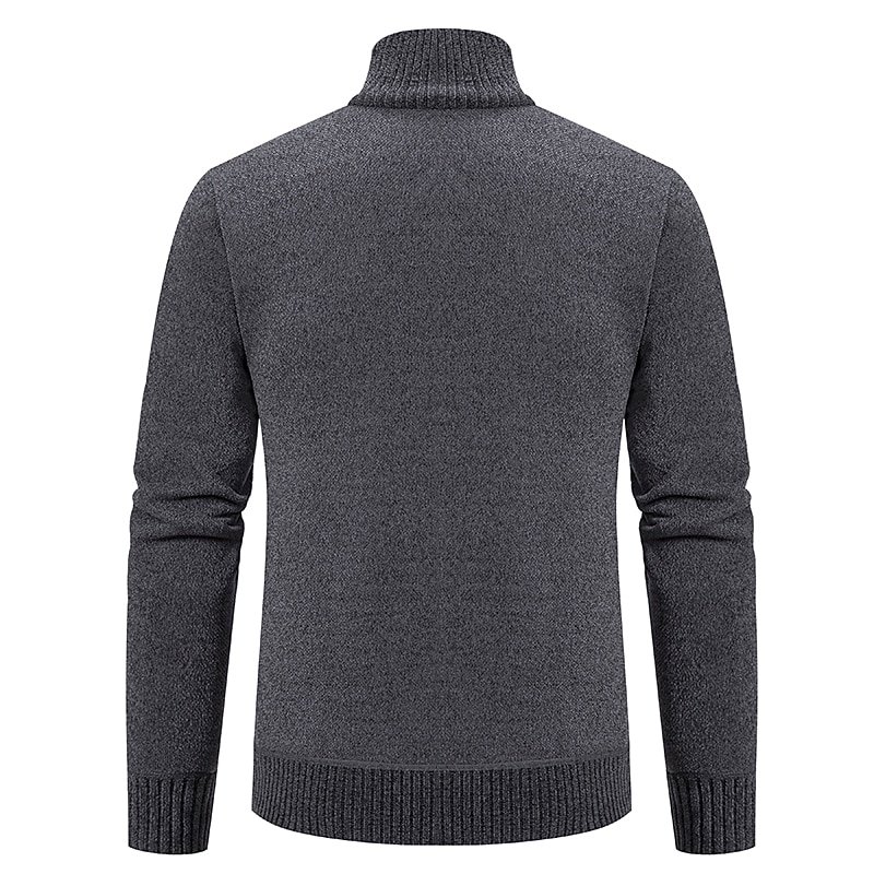 Men's Sweater Cardigan Sweater Ribbed Knit Regular Knitted Stand Collar Warm Ups Modern Contemporary Daily Wear Going out Clothing Apparel Fall & Winter Black Light Grey S M L2