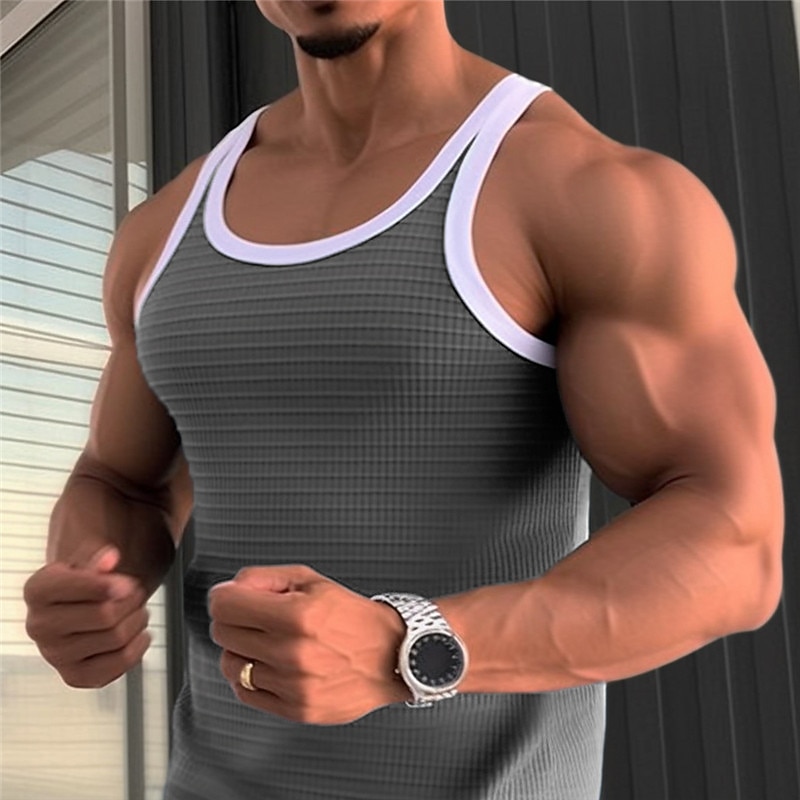 Men's Tank Top Vest Top Undershirt Sleeveless Shirt Sleeveless Crew Neck Summer Color Block Fashion Designer Muscle Outdoor Going out Gym Red Blue Gray Top Tee for Men3
