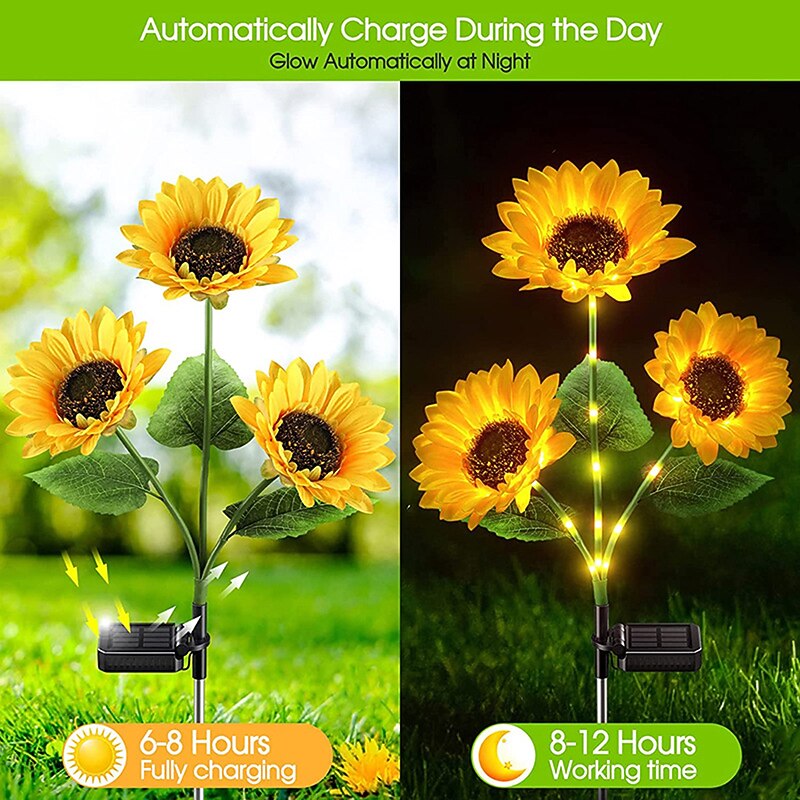 3-in-1 Sunflower Lights Solar Outdoor LED Courtyard Park Decoration Sunflower Ground Insertion Atmosphere Light Lawn Imitation Floor Lamp Lawn Lamp3