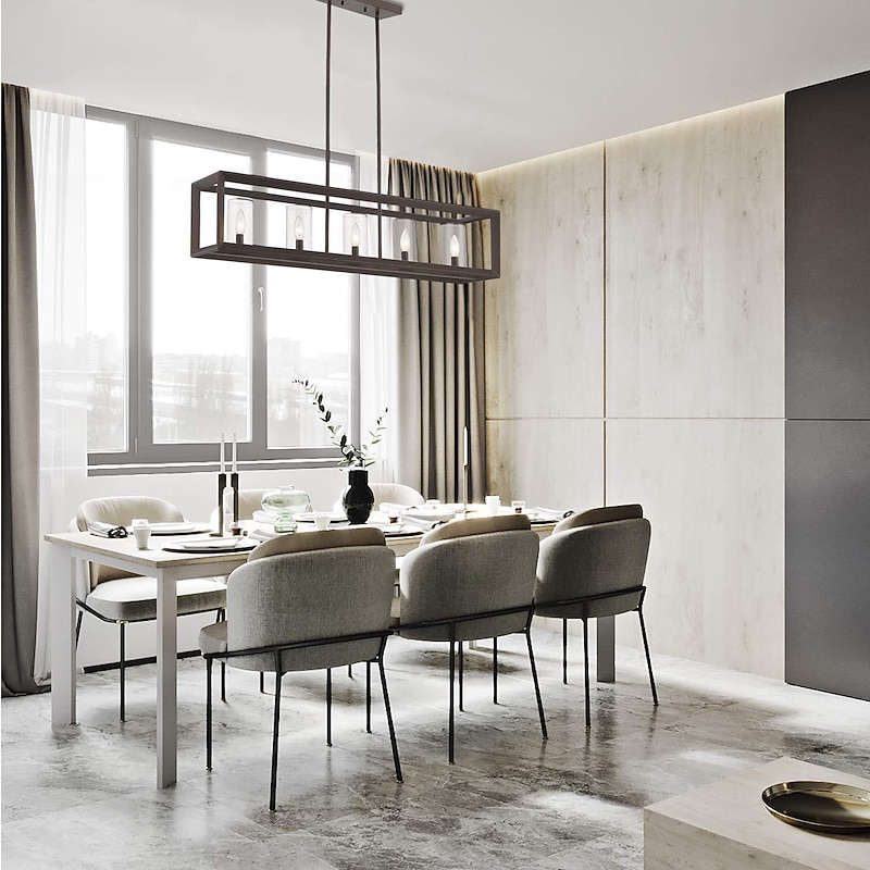 Farmhouse Rectangle Chandeliers Liner Design 5-Light for Dining Room Light Fixture Over Table Verona 5-Light Fixtures Modern Linear Chandelier Island Lights for Kitchen Lighting 110-265V2