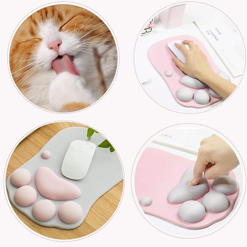 Ergonomic 3D Mouse Pad with Wrist Support Cute Cat Paw Soft Comfortable Silicone Wrist Rest Mice Mat Anti-Slip Wrist Pad for Computer Office Computer Game3