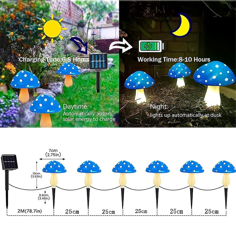 Solar Outdoor Waterproof Garden Mushroom Lights 6LED 8 Modes Lighting Garden Lawn Courtyard Villa Walkway Patio Landscape Holiday Decoration Light2