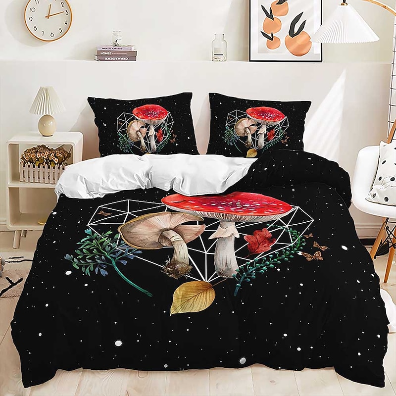 Mushroom Forest Quilt Cover Set Print Bedding Set Duvet Cover-1 Quilt Cover 2 Pillow Covers Or 1 Pillow Cover Bedding Set2
