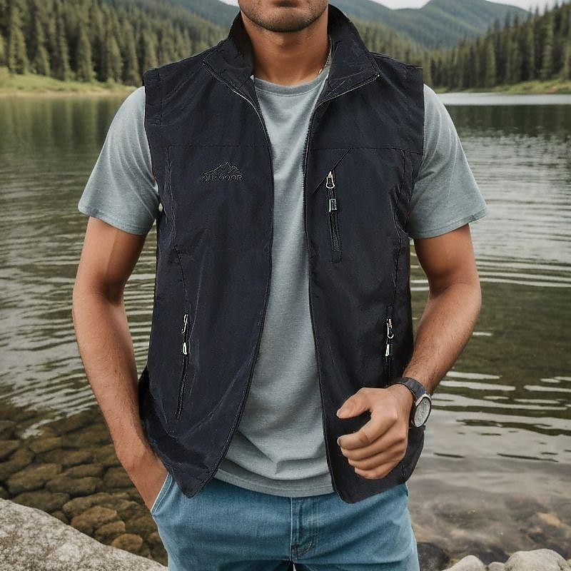 Men's Fishing Vest Hiking All Seasons Nylon Waterproof Quick Dry Solid Color Black Army Green Red Royal Blue Vest4