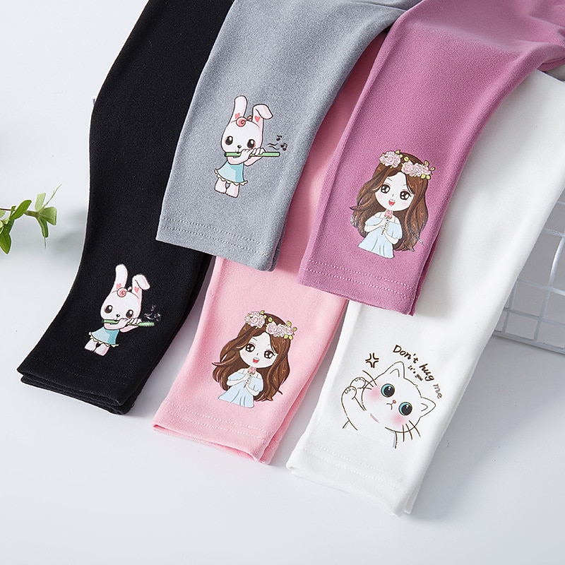 Kids Girls' Leggings Cat Active Outdoor 7-13 Years Spring Black White Pink4