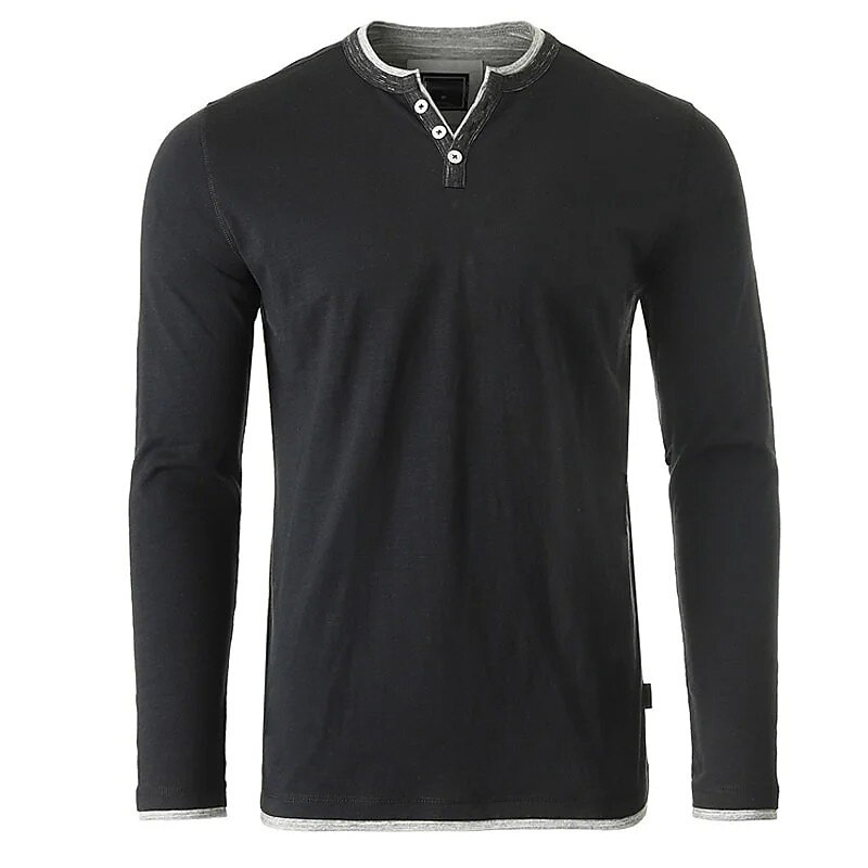 Men's Button T Shirt Henley Shirt Tee Top Long Sleeve Shirt Long Sleeve Henley Summer Plain Fashion Designer Basic Vacation Street Going out Black White Blue Top Tee for Men4