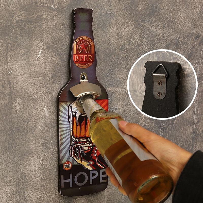 1pc Retro Wooden Bottle Opener Wall Mounted Hanging Beer Openers Bar Tools Alloy Electroplating Process Bar Cafe Wall Decoration 11x39cm/4.3''x15.4''3