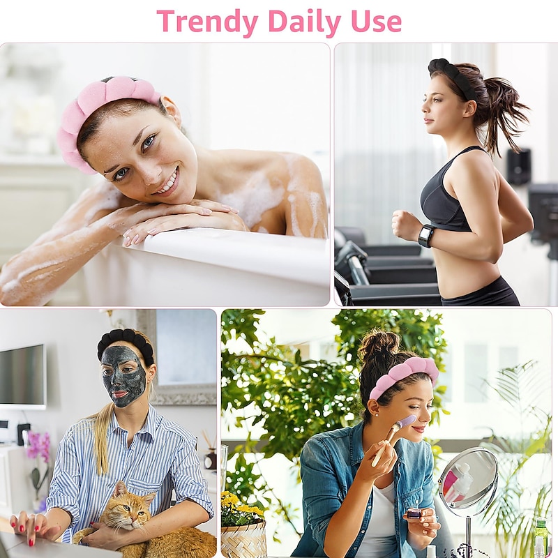 3PCS Headband Face Wash Wristband and Headband Set – Terry Cloth Skincare Bubble Headbands for Washing Face and Hands- Make up Headband and Wristband Set for Women and Girls4