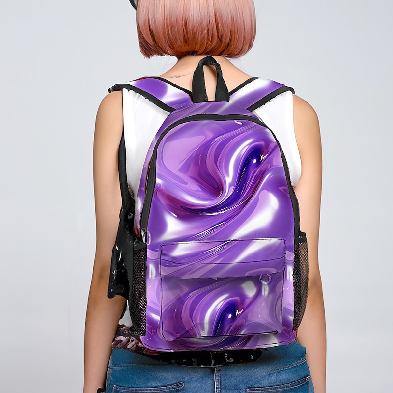 Purple Swirl Print Backpack for Teens – Stylish Marbled Design School Bag with Large Capacity for Boys and Girls2