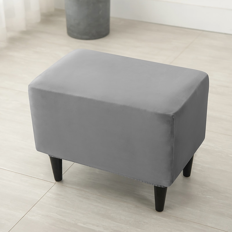 Stretch Velvet Ottoman Cover Burgundy Folding Storage Stool Furniture Protector Soft Rectangle Slipcover with Elastic Bottom Ottoman Cover