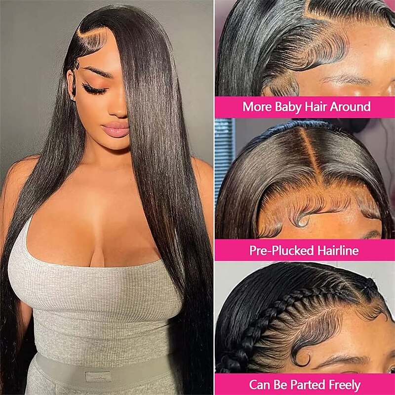 13x4 Straight Lace Front Wigs Human Hair 26 Inch 180% Density HD Transparent Lace Front Wigs Human Hair Pre Plucked Brazilian Virgin Frontal Wigs Human Hair Black  Lace Front Wigs for Women2