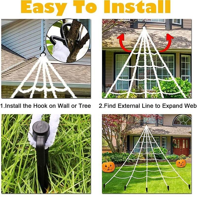 Large Halloween Spider Decoration Light Up Spider Web for Spooky Indoor & Outdoor Parties Halloween Luminous Spider Web Triangular Web Fan-Shaped Web Luminous Spider Electric Plush Big Spider4