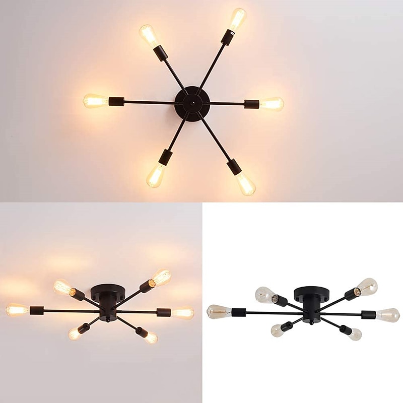 Semi Flush Mount Ceiling Light Fixture, 6 Lights Modern Sputnik Chandelier Pendant Lighting for Living Room Kitchen Dining Room Bedroom Farmhouse Flush Mount Ceiling Lights 110-240V2