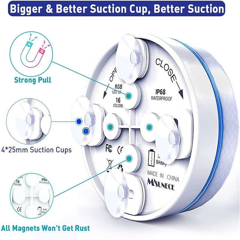 LED Pool Lights Submersible with Remote Suction Cup Underwater Pool Light IP68 Magnet 13 LED Bright Lamp RGB for Pond Pool Aquarium4