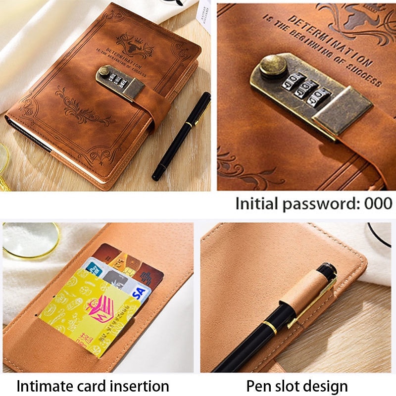 A5 200 Pages Retro Password Book with Lock Diary Thickened Creative Hand Ledger Student Notepad Stationery Notebook Binder3