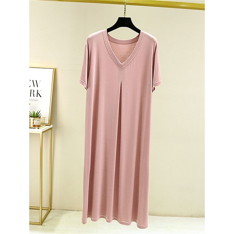 Women's Pajamas Nightgown Nightshirt Dress Pure Color Simple Casual Soft Home Daily Bed Modal Breathable V Wire Short Sleeve Summer Fall Home Outfits4