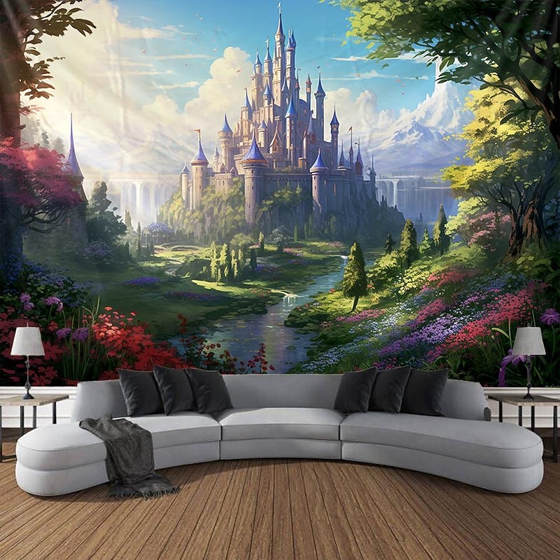 Castle Garden Theme Hanging Tapestry Wall Art Large Tapestry Mural Decor Photograph Backdrop Blanket Curtain Home Bedroom Living Room Decoration3