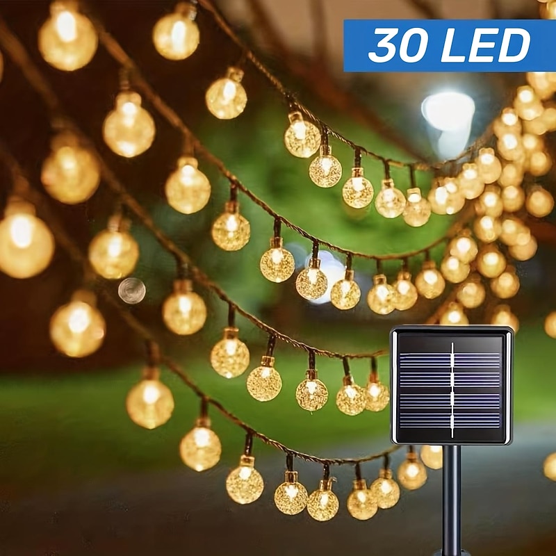 Solar String Lights LED Outdoor Lights 6.5m 30 LEDs Set Mounting Bracket Warm White Wedding Party Holiday Patio Garden 3V