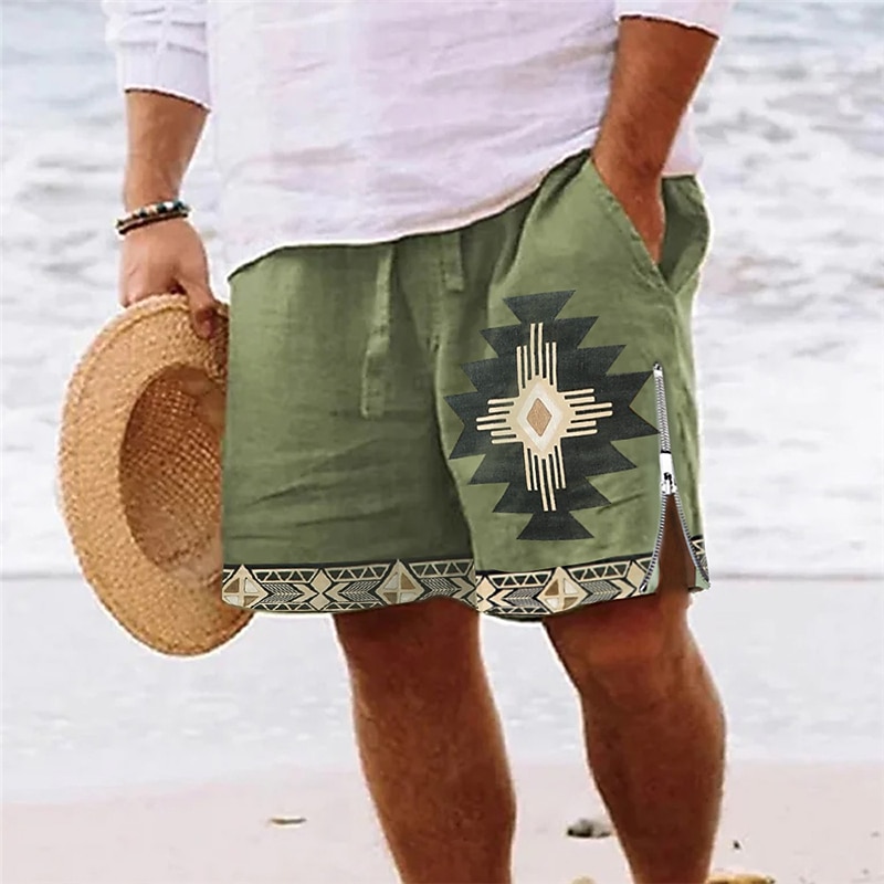 Men's Graphic Prints Geometry Swim Trunks Swim Shorts Board Shorts Mid Waist Vintage Ethnic Style Retro Vintage Casual Daily Holiday Zipper Pocket Elastic Waist Designer Clothing Apparel