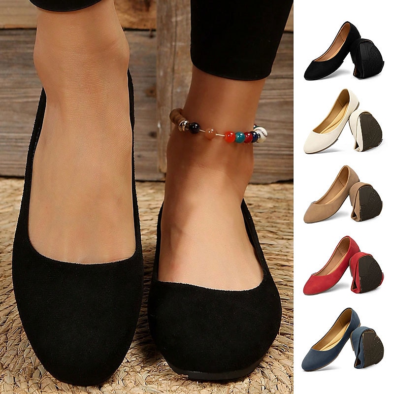 Women's Foldable Black Ballet Flats – Lightweight Comfortable Travel Shoes with Flexible Sole