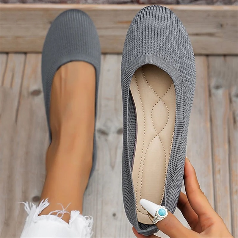 Women's Comfortable Knit Ballet Flats – Breathable Slip-On Round Toe Wedge Shoes for Casual, Office, and Travel Wear