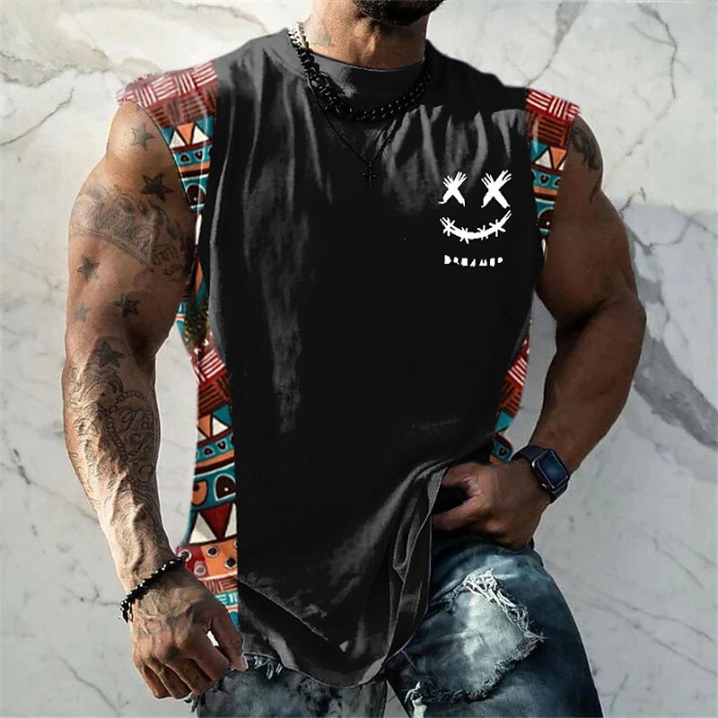 Men's Graphic Color Block Tribal Vest Top Sleeveless T Shirt for Men Cap Sleeve T shirt 3D Print Crew Neck Shirt Fashion Designer Muscle Daily Sports Gym Black White Navy Blue Spring & Summer