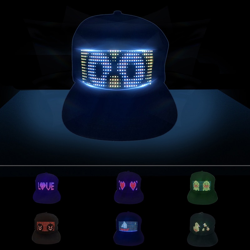 Programmable Creative RGB LED Hat Bluetooth Shining Caps Mobile APP Control Editing Words Hip Hop Electronic Prop For Halloween4