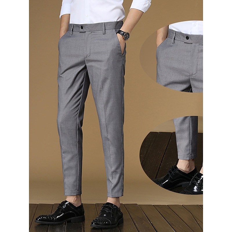 Men's Dress Pants Tapered pants Trousers Suit Pants Pocket Plain Anti-wrinkle Breathable Ankle-Length Wedding Business Casual Fashion Formal Skinny Black Pink Micro-elastic2