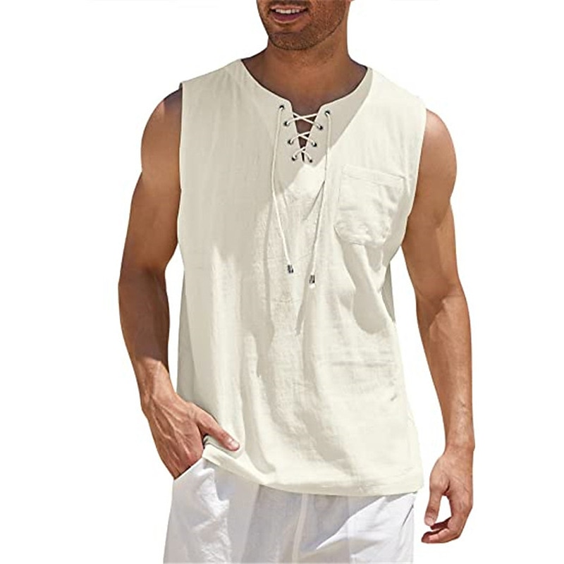 Medieval Renaissance 17th Century Blouse / Shirt Pirate Knight Ritter Viking Drawstring Fancy Dress Men's Pirate Halloween Masquerade Casual Daily LARP Ren Faire Adults' Shirt3