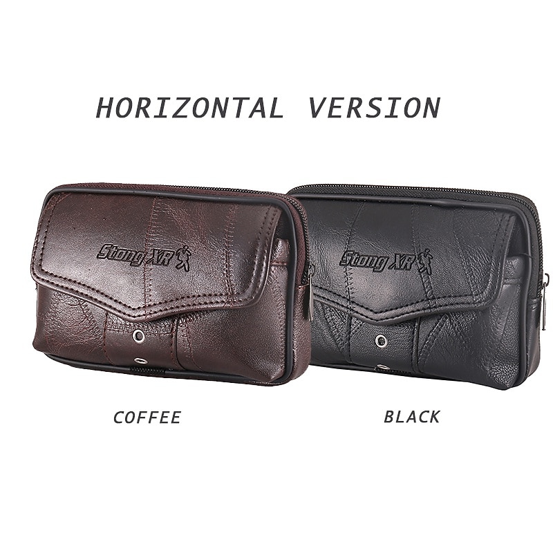 Large Capacity Men's Leather Bag Wear Belt Waist Bag Mobile Phone Bag Men's Coin Purse Cigarette Bag2