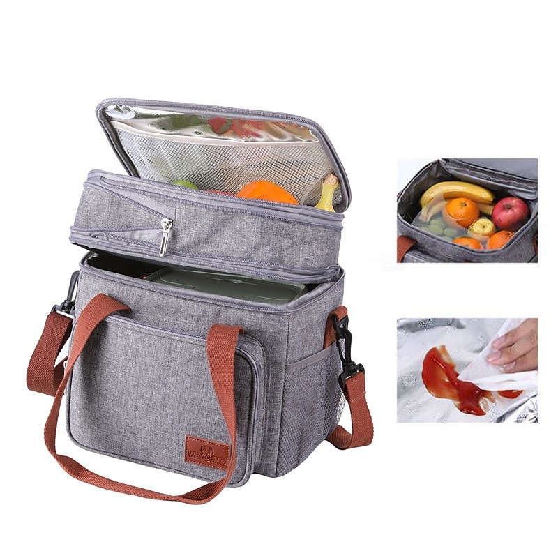 Lunch Box, 14L Insulated Lunch Bag, Expandable Double Deck Cooler Bag, Lightweight Leakproof Tote Bag With Side Tissue Pocket, Suit For Men and Women3