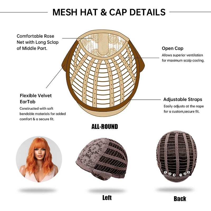 Ginger Curly Wigs for Women Short Orange Wigs With Bangs Natural Looking Cosplay Synthetic Hair4