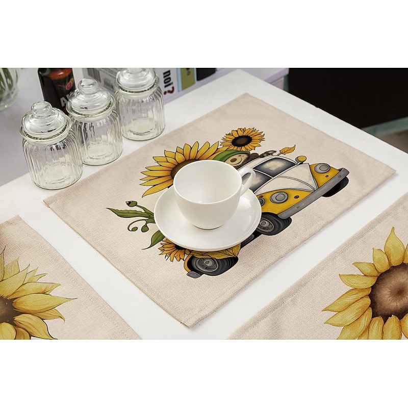Sunflowers Placemats Heat Resistant Farmhouse Table Place Mat Stain Resistant Placemat, Placemat for Wedding Kitchen Dining Table Decoration Indoor Outdoor4