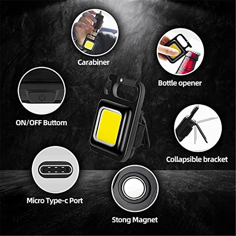 COB High Bright Protable Flashlight Multifunction Keychain Lamp Buit-in Lithium Battery Waterproof Outdoor Torch Lantern3