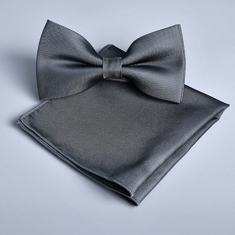 Men's Bow Tie Pocket Squares Handkerchiefs Neckties Bowtie Pre-Tied Bow Plain Wedding Birthday Party4
