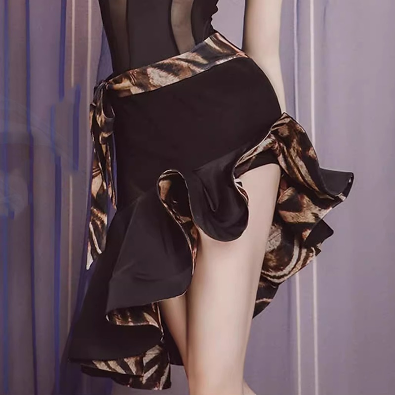 Latin Dance Skirts Ruffles Splicing Women's Performance Training Polyester Elastane