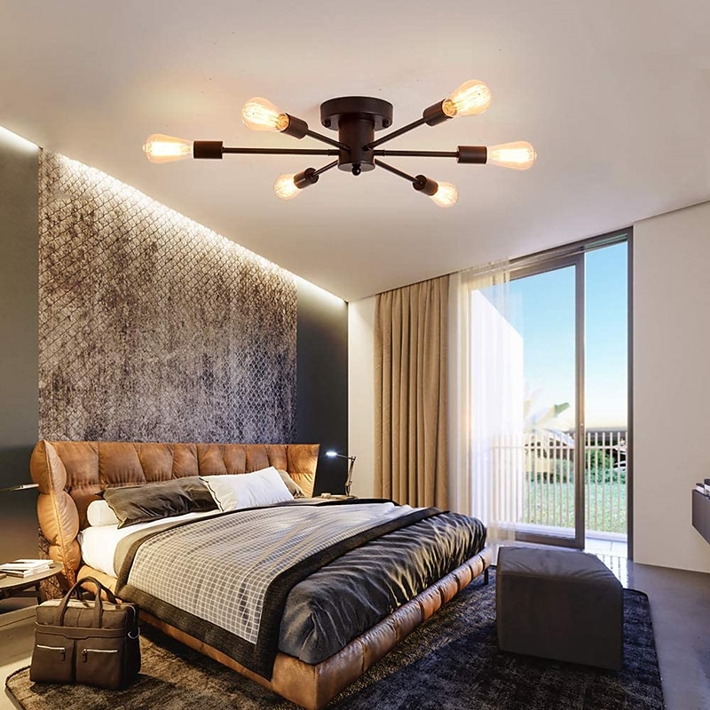 Semi Flush Mount Ceiling Light Fixture, 6 Lights Modern Sputnik Chandelier Pendant Lighting for Living Room Kitchen Dining Room Bedroom Farmhouse Flush Mount Ceiling Lights 110-240V