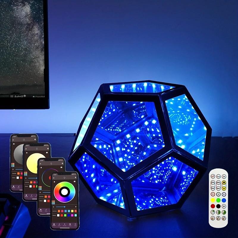 LED Smart Light Infinty Dodecaedron Cool Ambience Table Lamp USB Color Mood Changing Ambient Night Light