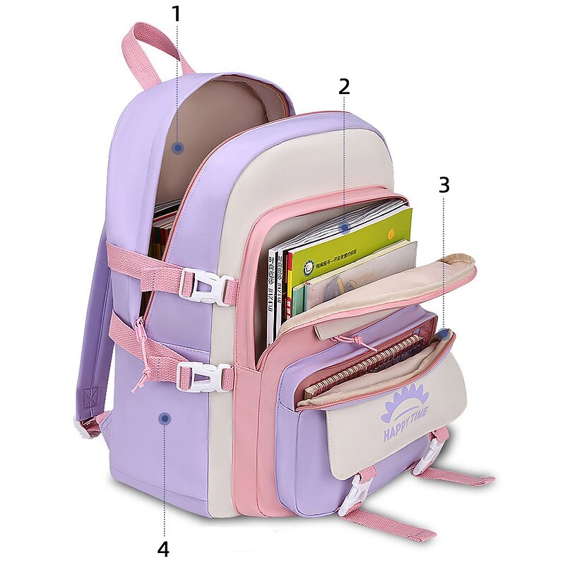 Girls' Waterproof School Backpack with Cute Bear Pendant and Cartoon Patches – Lightweight Bookbag for Elementary or Middle School Students3