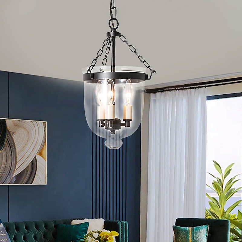 Pendant Light Fixtures  Retro Gold Black Copper 3 Light Hanging Light Industrial Style Transparent Glass lampshade Chandelier Ceiling Lighting for Living Room Study Office Lighting Fixture 110-240V3
