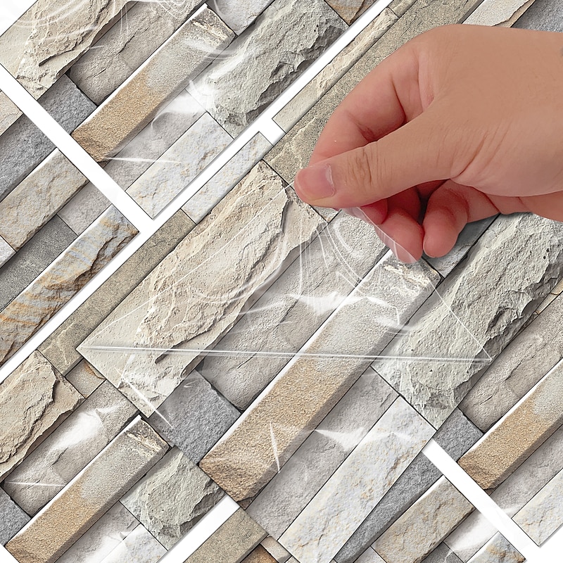 7pcs Artificial Stone Tile Wall Sticker 3D Vinyl Wallpaper Self Adhesive Floral Home Decor For Kitchen Bathroom 5.5x11 Inches3